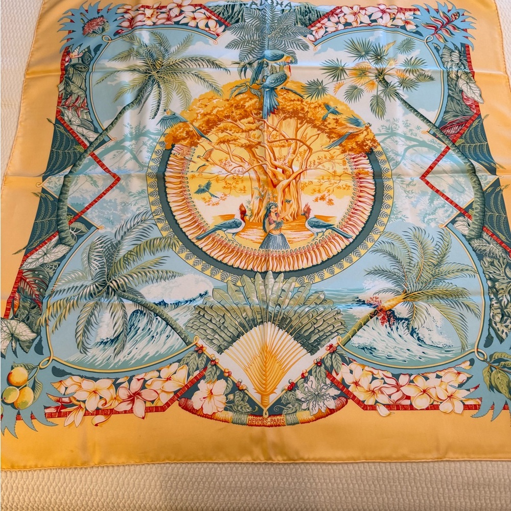 Hermes Yellow and Blue Tropical Scarf